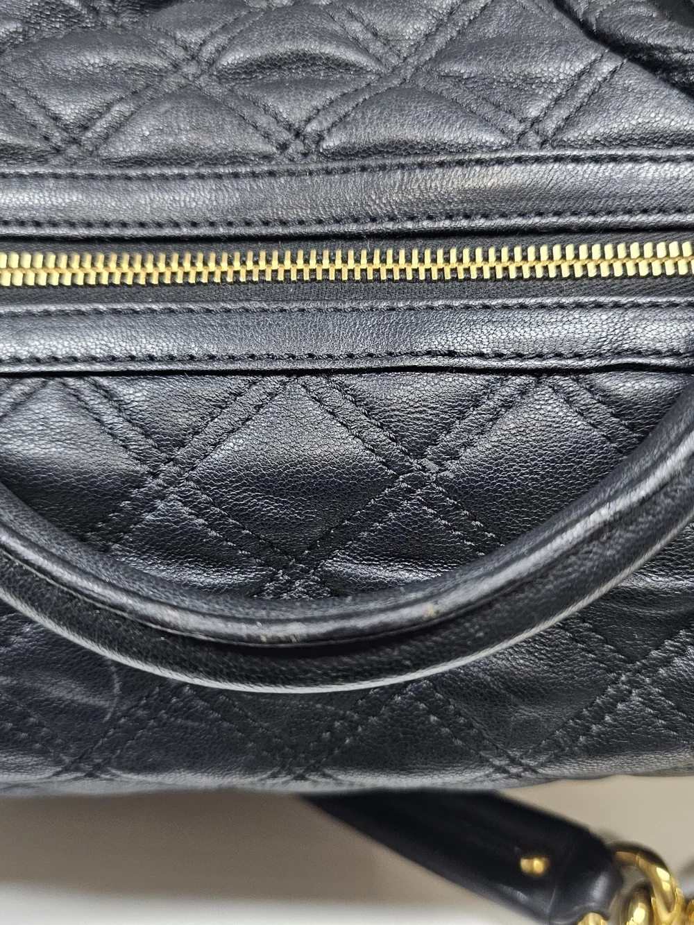 Marc Jacobs Black Quilted Satchel with Gold Hardware